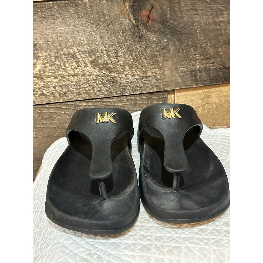 Michael Kors Womens Black Logo‎ Linsey  Thong Sandals Slip On PVC Size 7